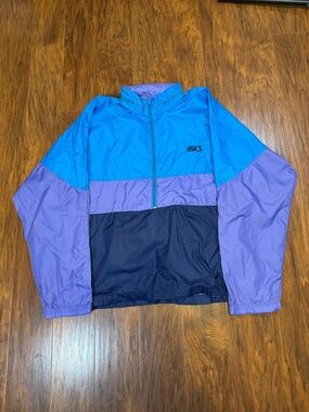 Vintage ASICS Mens Large Colorblock Windbreaker Jacket - Blue, Purple, Navy